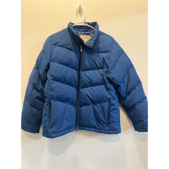 Eddie Bauer Goose Down Puffer Jacket Medium Womens Blue Coat Lined Zipup Quality - Picture 1 of 13